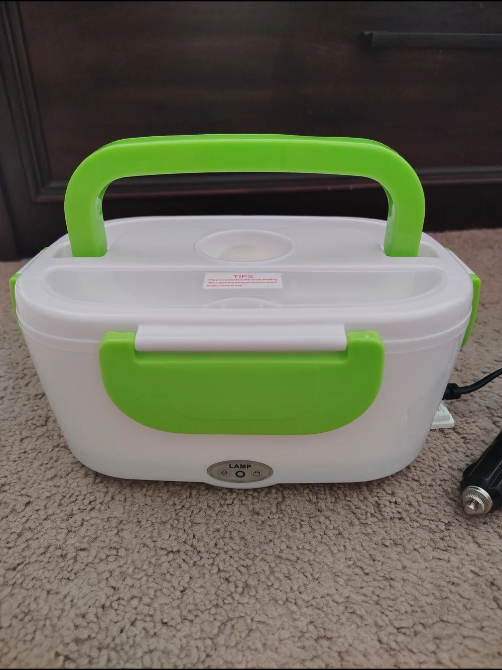 Portable Electric Lunch Box with Green Handle